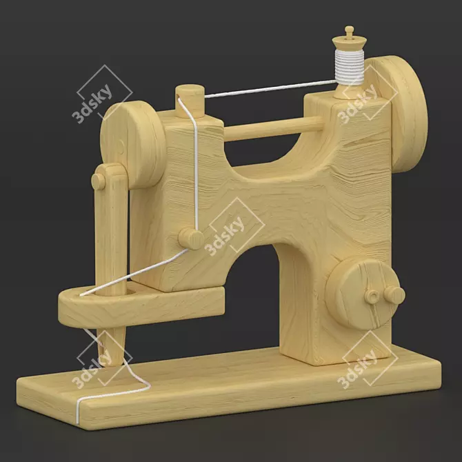 Vintage Wooden Sewing Machine: Timeless Craftmanship 3D model image 2