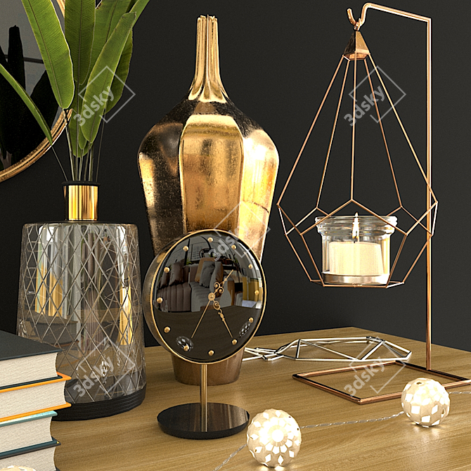 Elegant Decor Set: Vase, Books, Alarm 3D model image 2