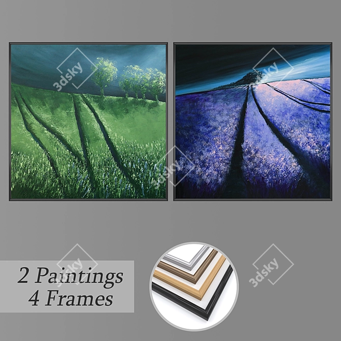 Elegant Wall Painting Set 3D model image 1