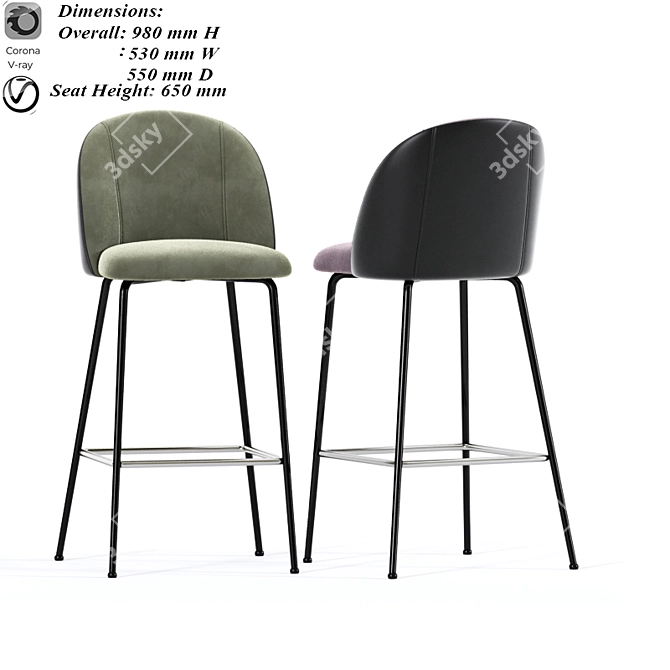 Mystere Modern Bar Stool 3D model image 2