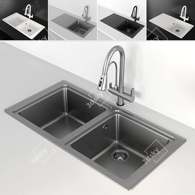 Vidric Deck Sink: Stylish, Durable, and Versatile! 3D model image 2