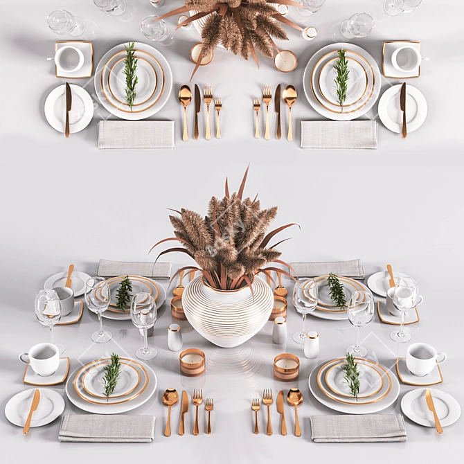 Minimalist White Table Setting 3D model image 1