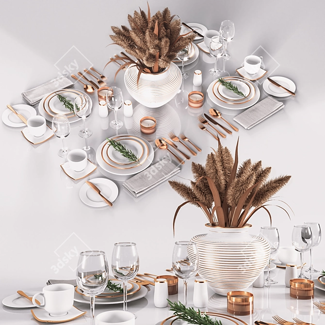 Minimalist White Table Setting 3D model image 2