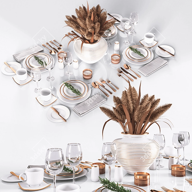 Minimalist White Table Setting 3D model image 7