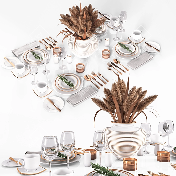 Minimalist White Table Setting 3D model image 8