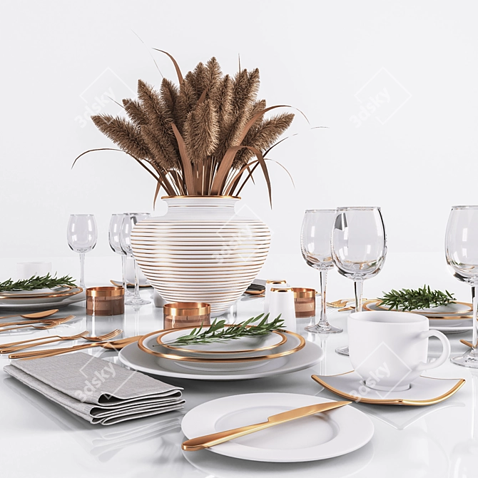 Minimalist White Table Setting 3D model image 11