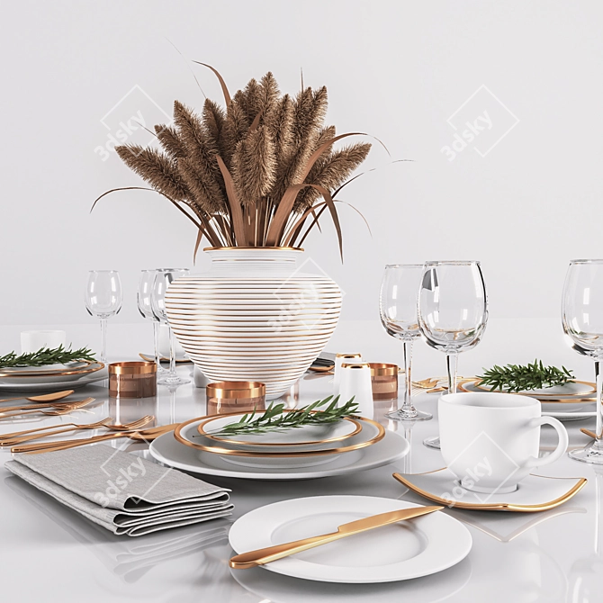 Minimalist White Table Setting 3D model image 16