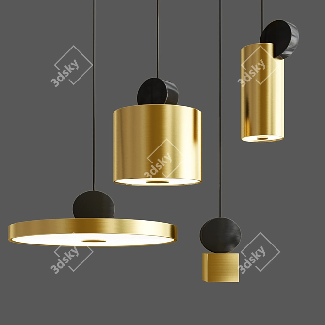 Elegant Brass and Black LED Lamp 3D model image 1