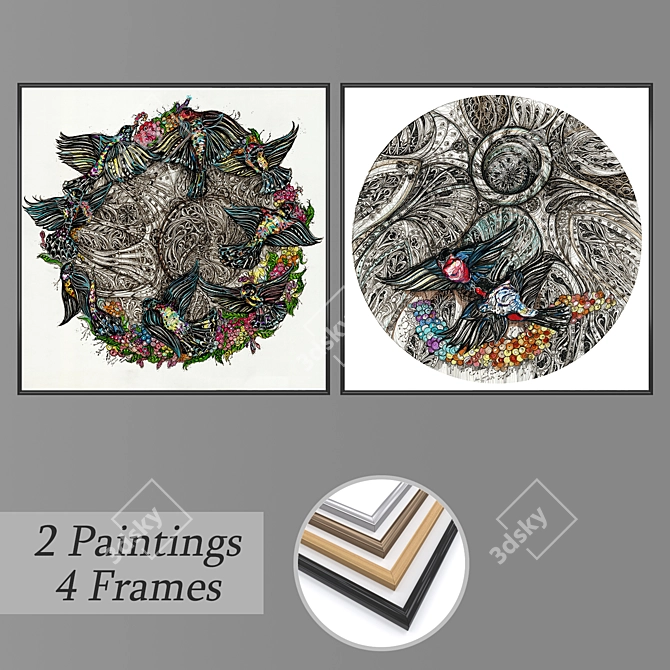 Modern Art Set with Frames 3D model image 1