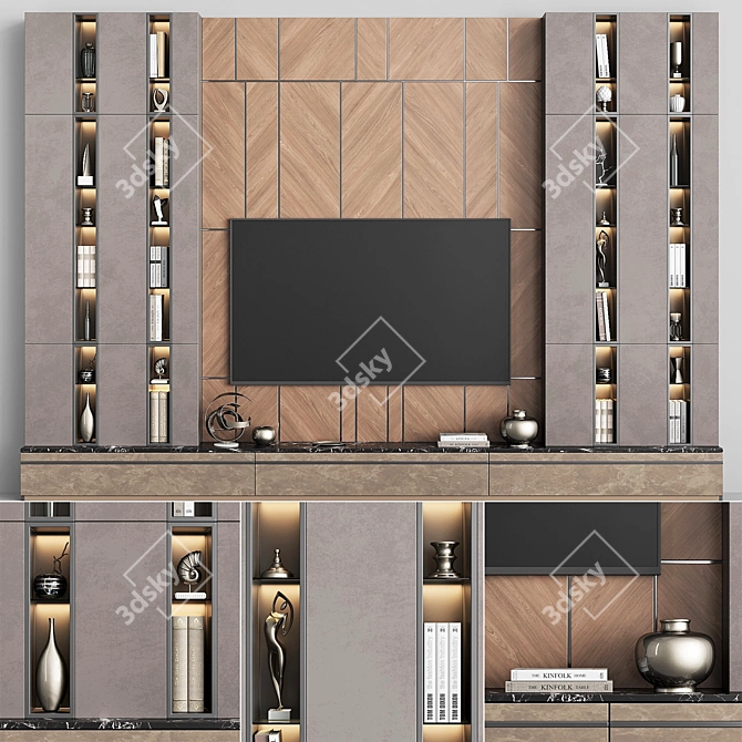 Modern TV Wall Unit, Decor 3D model image 1