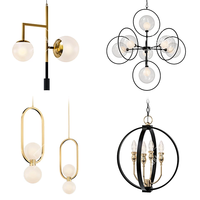 Elegant Chandeliers Set - Illuminate Your Space 3D model image 1