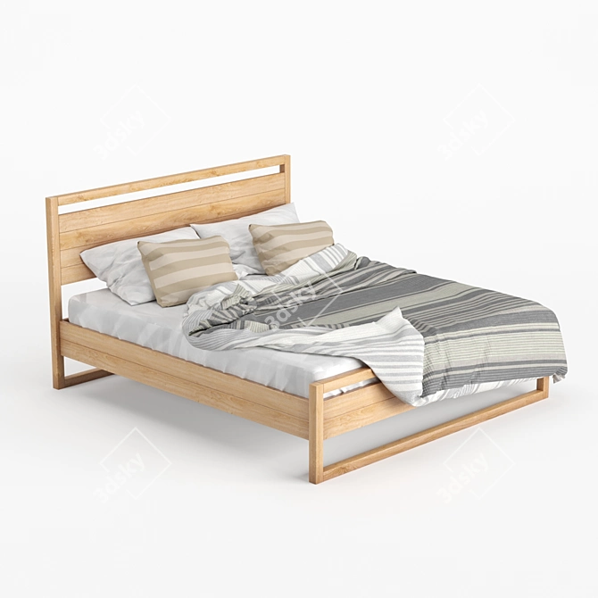 Rustic Wood Bed 3D model image 1