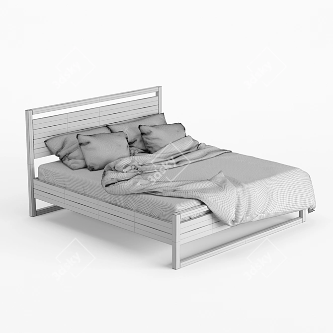 Rustic Wood Bed 3D model image 4