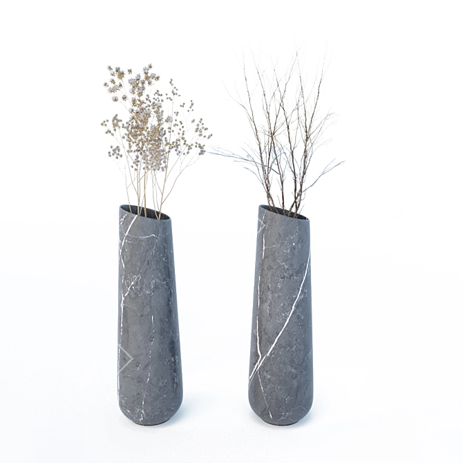 Elegant Marble Vase with Dried Flowers 3D model image 1