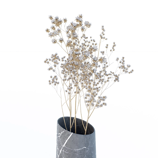 Elegant Marble Vase with Dried Flowers 3D model image 2