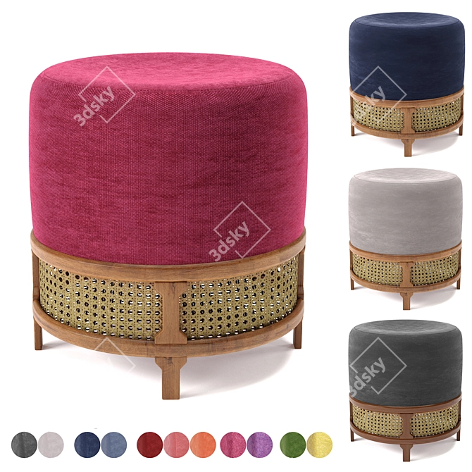 Elegant Velvet Pouf - Wood Tailors Club 3D model image 1