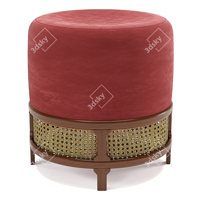 Elegant Velvet Pouf - Wood Tailors Club 3D model image 2