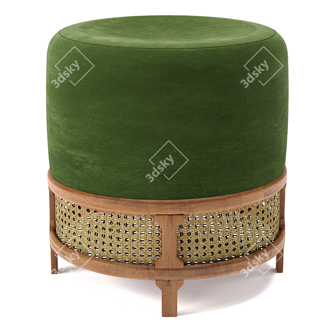 Elegant Velvet Pouf - Wood Tailors Club 3D model image 3