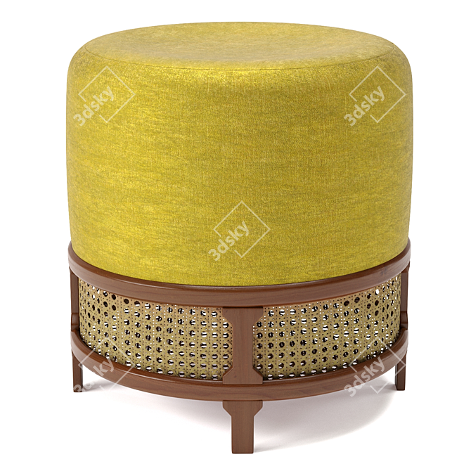 Elegant Velvet Pouf - Wood Tailors Club 3D model image 4