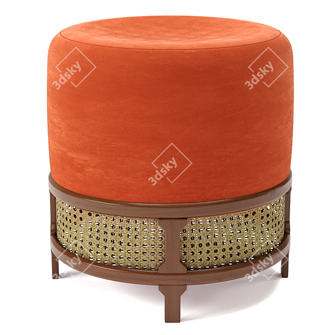 Elegant Velvet Pouf - Wood Tailors Club 3D model image 5