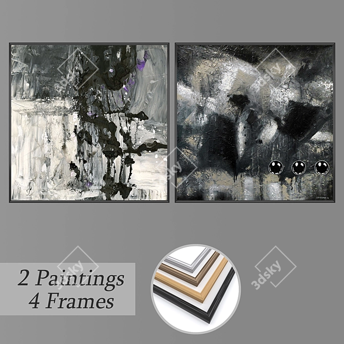 Modern Wall Art Set with Frames 3D model image 1