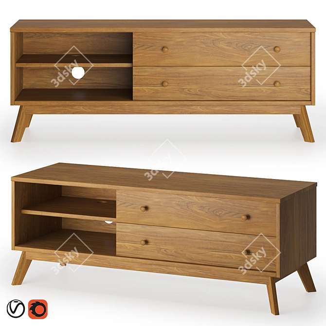 Rustic Wood TV Stand - Kensal 3D model image 1