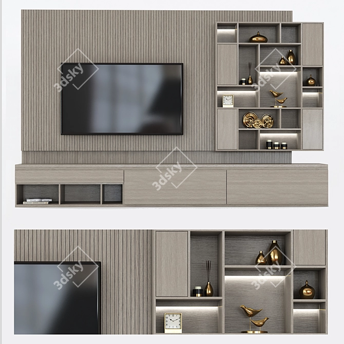 Sleek TV Shelf Set - Modernize Your Entertainment Space 3D model image 1