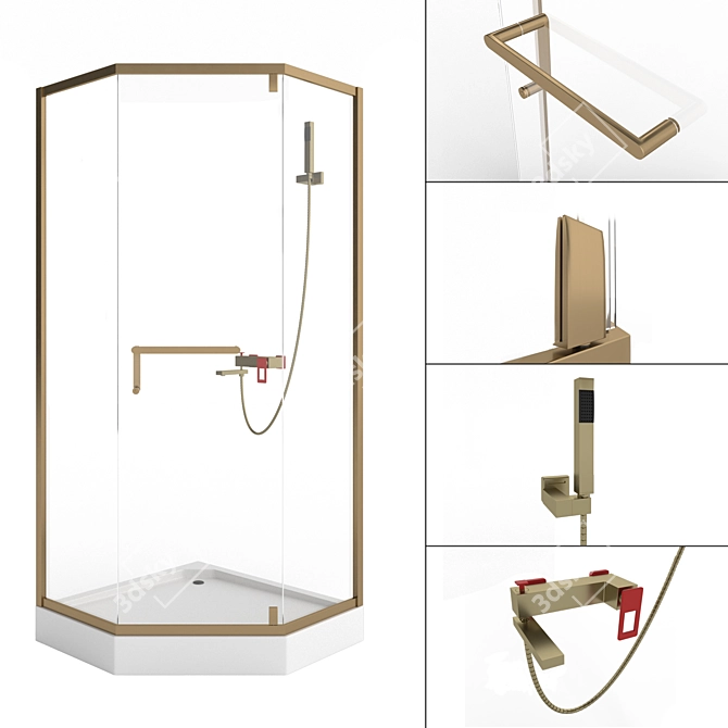 Gold Profile Swing Shower Enclosure 3D model image 1