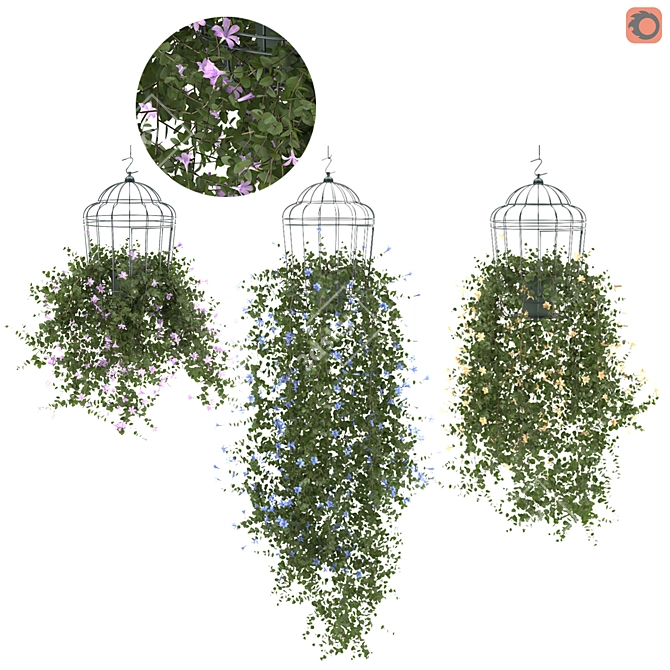 Floral Haven: Bird Cage Planters 3D model image 1