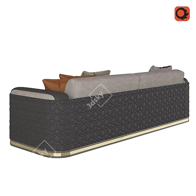 Elegant Gold-Trimmed Leather Sofa 3D model image 2