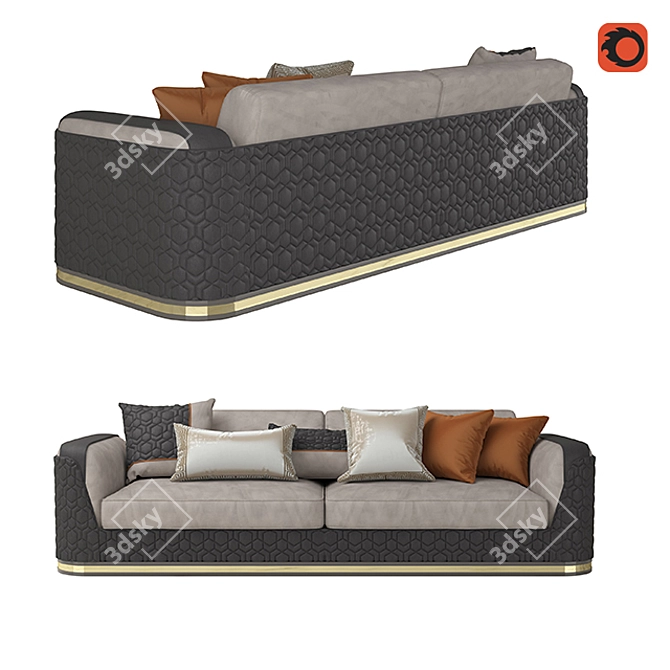 Elegant Gold-Trimmed Leather Sofa 3D model image 4