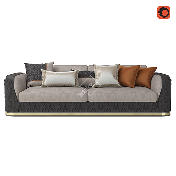Elegant Gold-Trimmed Leather Sofa 3D model image 5