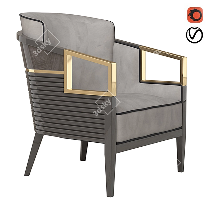 Luxury Asymmetric Armchair 3D model image 4