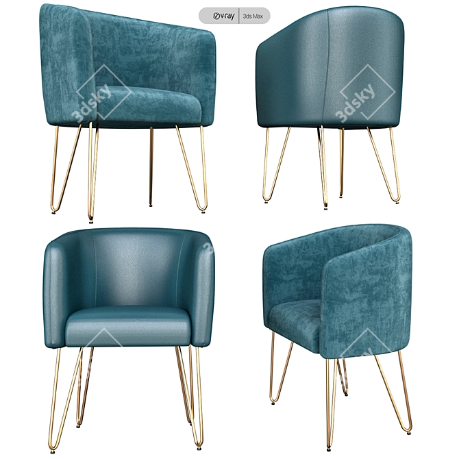 Velvet Gold Accent Chair 3D model image 2