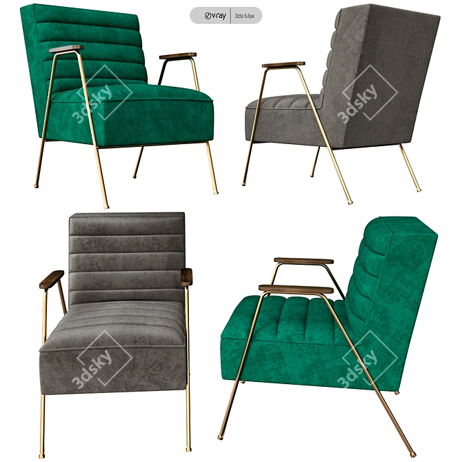 Oak Armrest Chair with Metal Frame: Art Leon Velvet Accent 3D model image 2