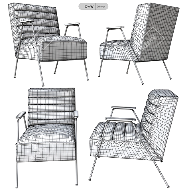 Oak Armrest Chair with Metal Frame: Art Leon Velvet Accent 3D model image 3