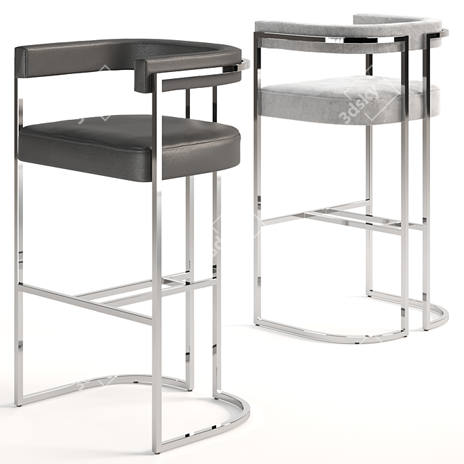 Title: Sleek Metal Upholstered Bar Chair 3D model image 2