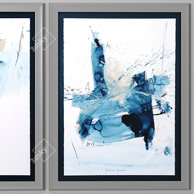 Azul I & II: Paper Painting, Framed Art by Novocuadro Art Company 3D model image 2