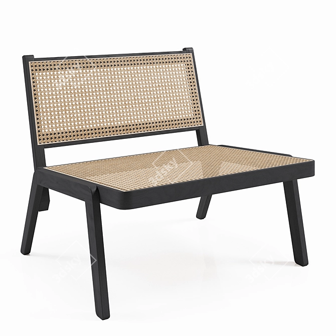 Modern Low Chair: FSC-Certified Meranti Wood with Rattan Seat 3D model image 1