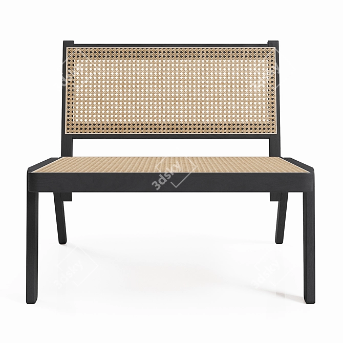 Modern Low Chair: FSC-Certified Meranti Wood with Rattan Seat 3D model image 2