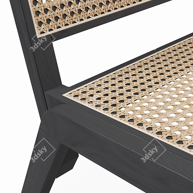 Modern Low Chair: FSC-Certified Meranti Wood with Rattan Seat 3D model image 3