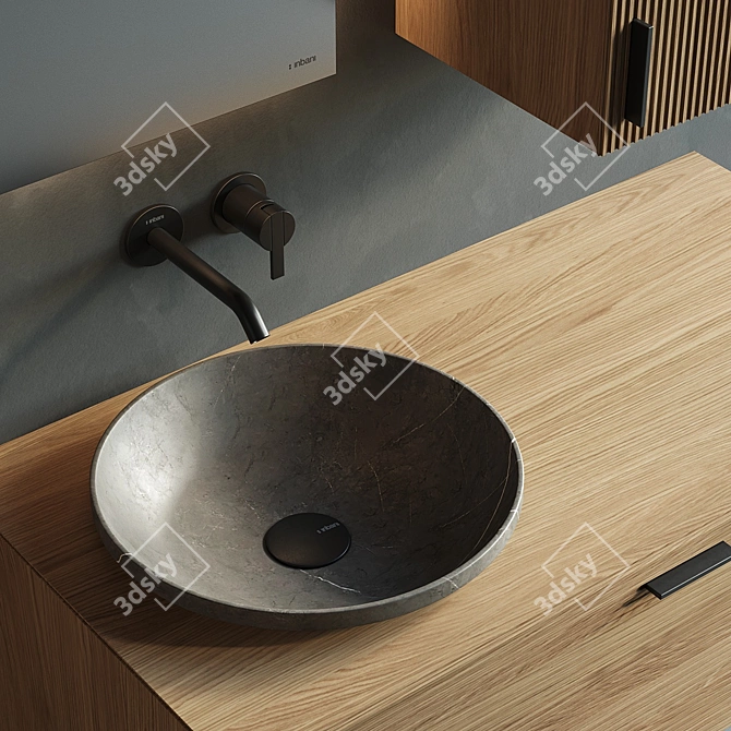 Modern Wood Vanity Set with Semi-Inset Marble Washbasin 3D model image 2