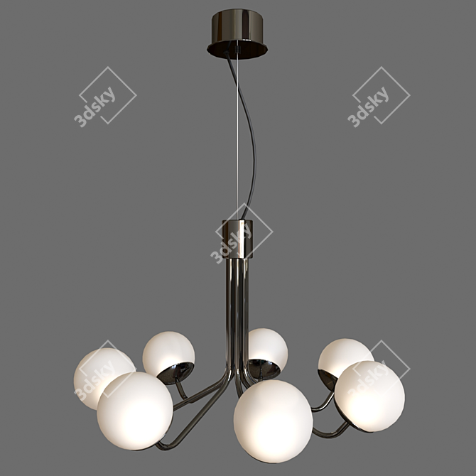 7-Light Chrome and Milk Glass Chandelier 3D model image 2