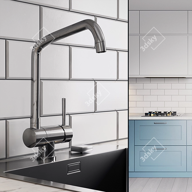 Modern Kitchen Set: Gas Hob, Sink, Hood 3D model image 2