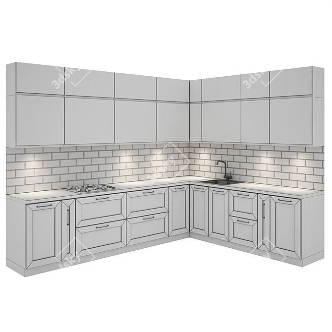 Modern Kitchen Set: Gas Hob, Sink, Hood 3D model image 5