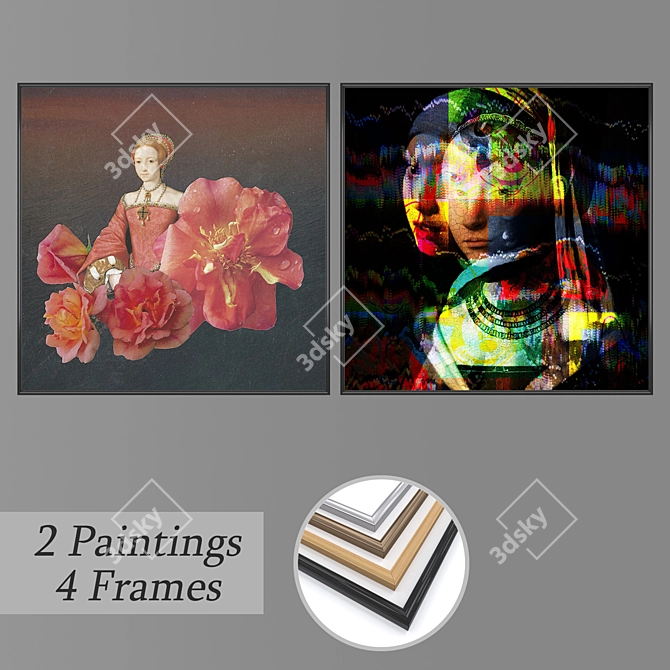 Versatile Set of Wall Paintings & Frames 3D model image 1