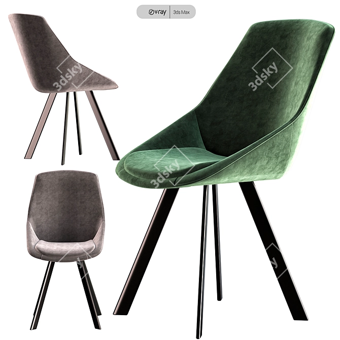 Ritz Velour Chair - Stylish Comfort 3D model image 2