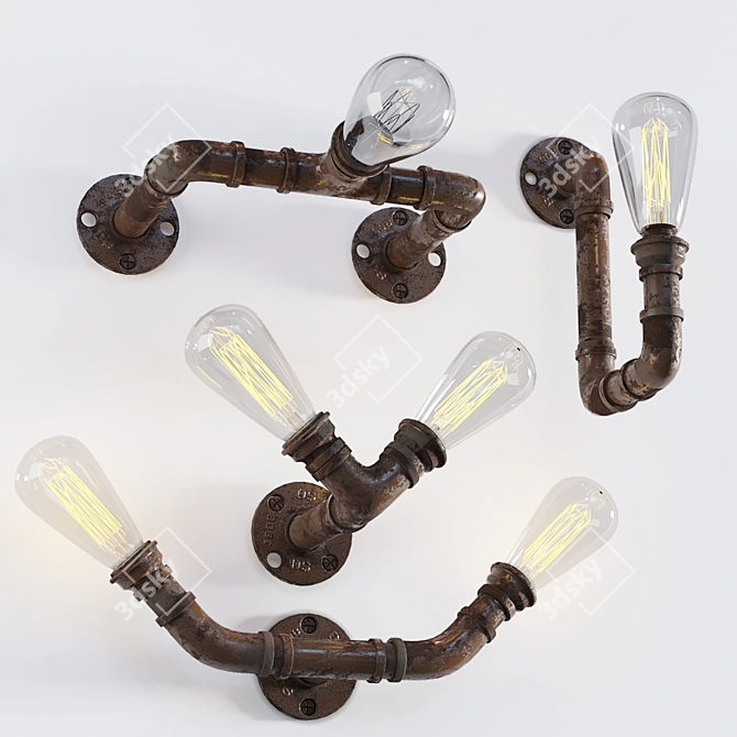 Rustic Pipe Wall Sconce 3D model image 1