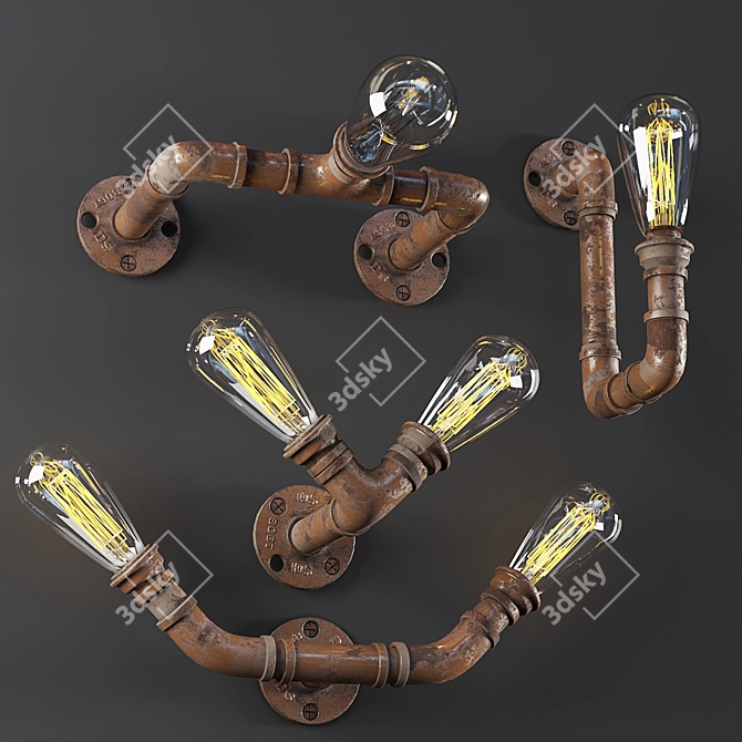 Rustic Pipe Wall Sconce 3D model image 2