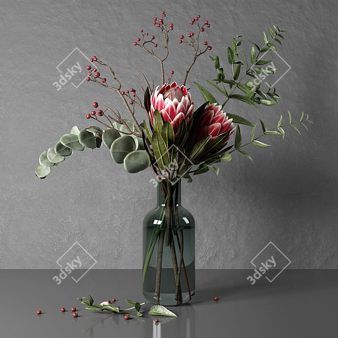 Elegant Protea & Eucalyptus Bouquet 3D model image 1